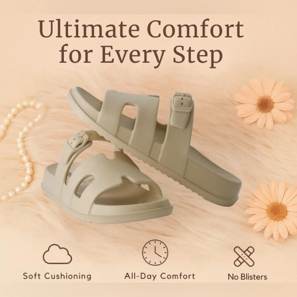 Wild fable New OFF WHITE cushion slip on adjustable buckle  Comfort sandals